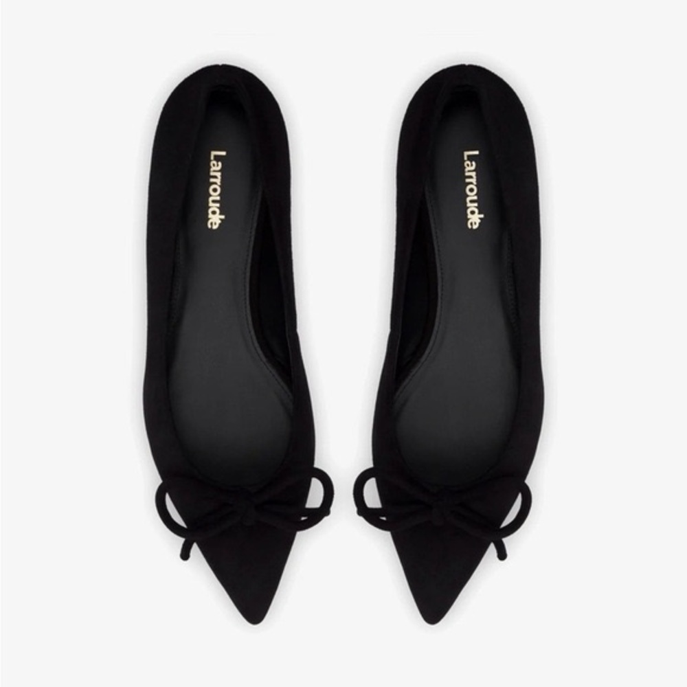 Larroudé Lee Flat Black Suede Pointed Toe Ballet Flats Size 9.5